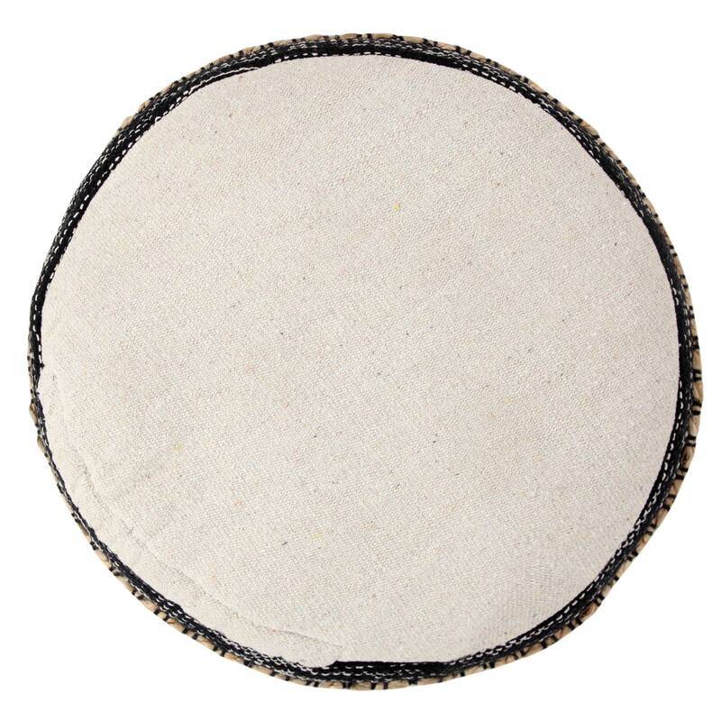 18" Black and White Boho Striped Handcrafted Round Pouf Ottoman