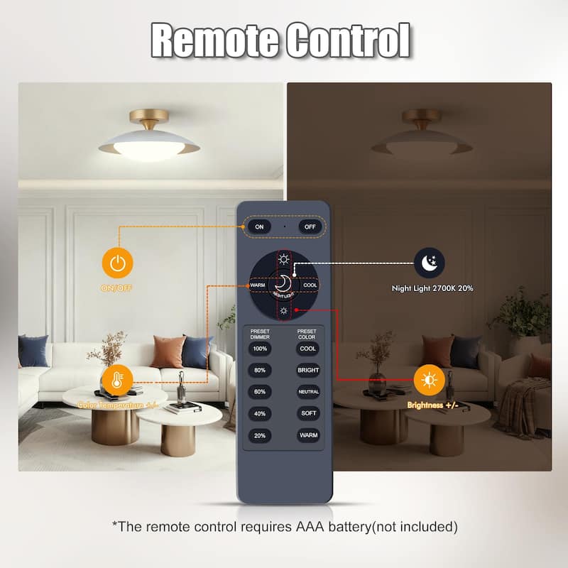 11.8'' Modern Metal 5CCT Integrated LED Semi Flush Mount Ceiling Light