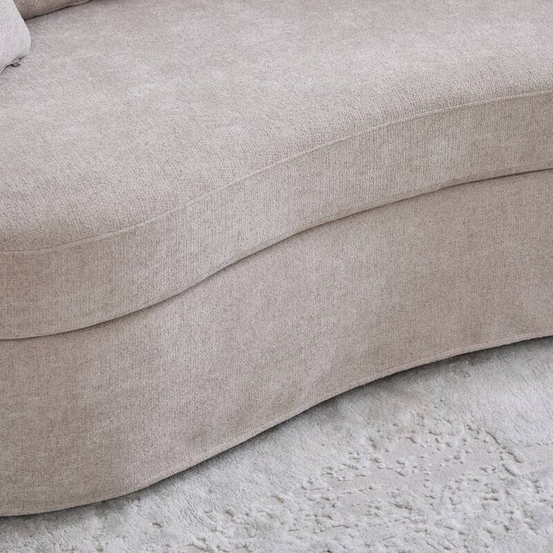 Plush Chenille Curved Lovesofa, Oversized Deep Seat Lounge Sofa, Upholstered Sofa with 4 Removable Cushions for Living Room
