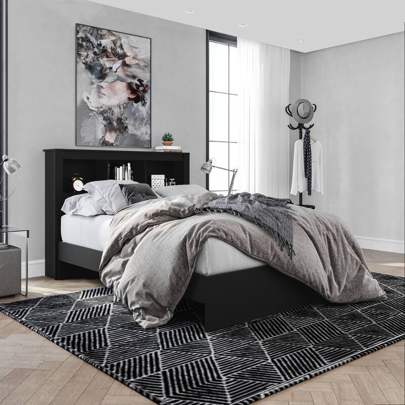 Polifurniture Madison Platform Bed with Bookcase Headboard - Black - Full
