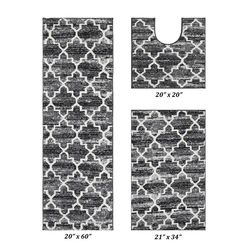 Better Trends Savio Collection 3 Pc Set Bathroom Rug - 100% Micro Polyester with Gel Foam Backing, Machine Washable Bath Mat