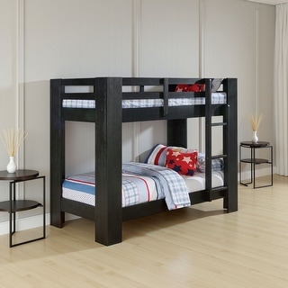 Sumo Twin Over Twin Bunk Bed, Black Solid Wood Frame, Guard Rails