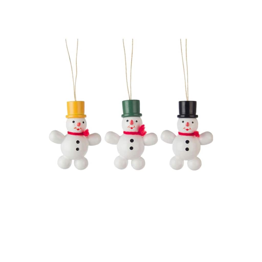 Set of 3 White and Red Snowmen Christmas Ornaments - 2-Inches