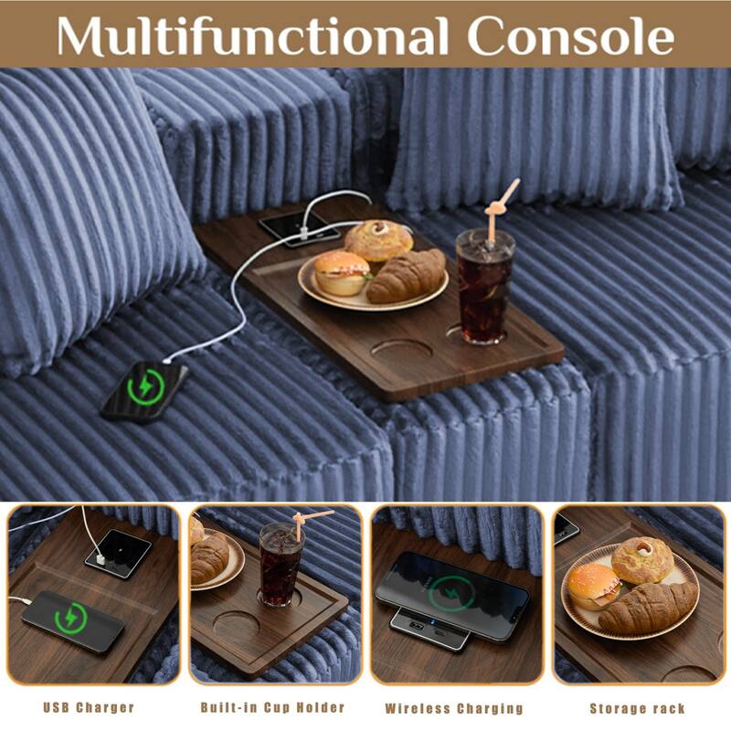 137.5" U-Shaped Sectional Sofa with Coffee Table Board and Ottoman