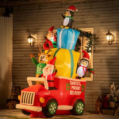 Outsunny 9ft Inflatable Santa Claus with Two Penguins, Christmas LED Display