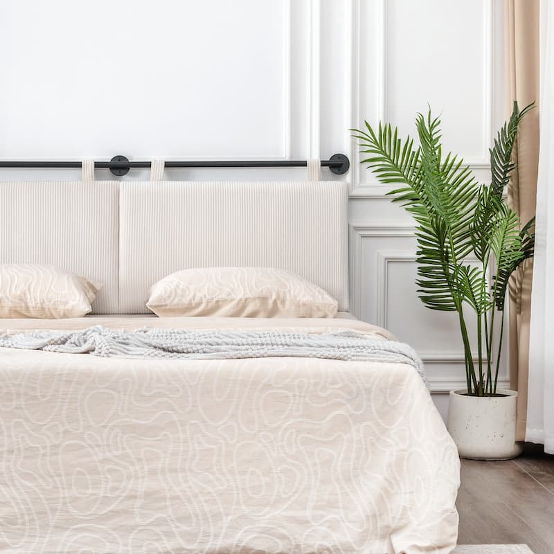 Adeco 70-Inch Corduroy Upholstered Wall Mount Hanging Headboard