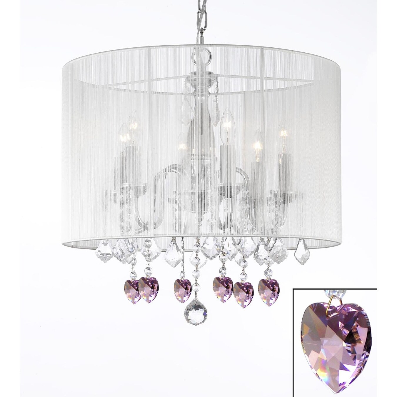 Crystal Chandelier With Large White Shade & Pink Crystal Hearts - Chandeliers For Bedrooms by Overstock.com