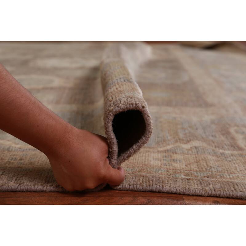 Hand Knotted Oriental 100% Wool Carpet Transitional All-Over Brown Oushak Area Rug - 11' 10'' X 9' 0''