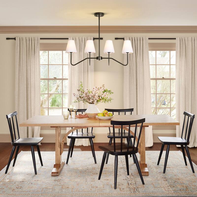 32.3" 4-Light Mid-Century Modern Gold/Black with Fabric White Cone Shades Kitchen Island Pendant Light