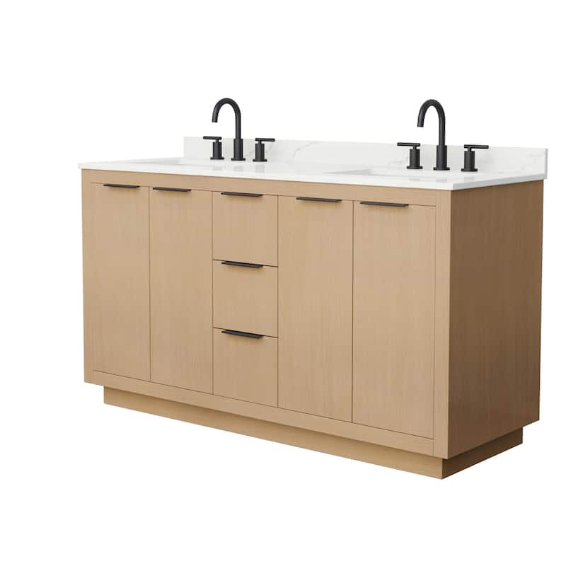 Wyndham Collection WCF282860D-QTZ-US3MXX Maroni 60" Free Standing - Light Straw / Giotto Quartz Top / Matte Black