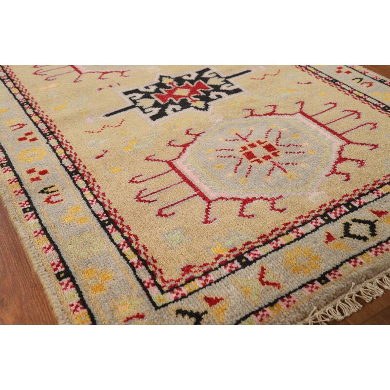 Hand Knotted Oriental 100% Wool Carpet Transitional Geometric Yellow & Gold Khotan Area Rug - 4' 11'' X 3' 1''