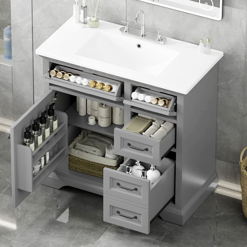 Christopher Knight Home 36" Bathroom Vanity for Elegant Storage and Style - Light Grey