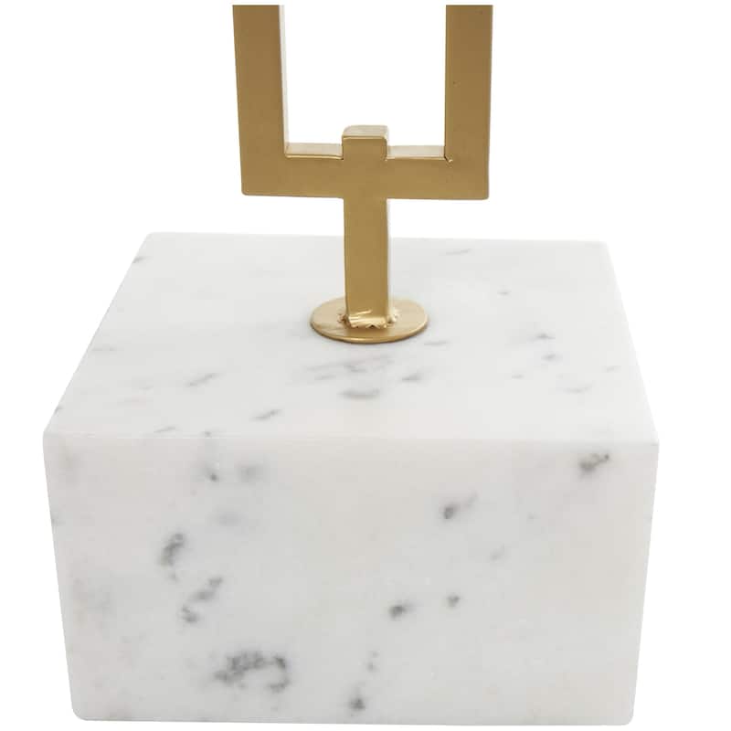 Marble Geometric Accent Table with Gold Metal Rectangular Stand - White - Roche River Decor