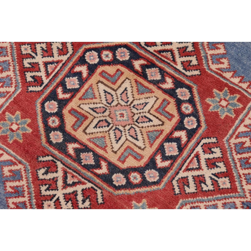 Bohemian Kazak Jaylin Light Blue/Beige Wool Rug - 10'2'' x 12'10''