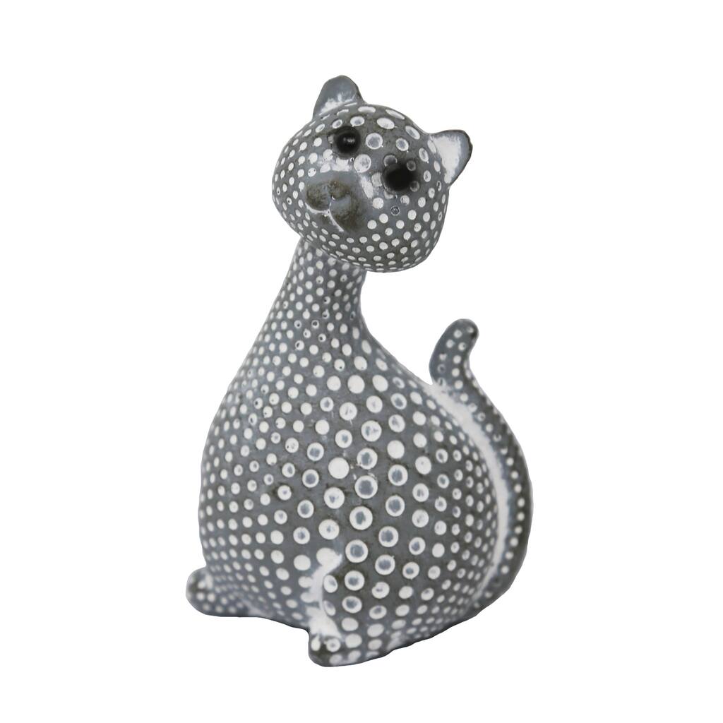 Polka Dot Cat Resin Figurine Decoration for Table or Desktop Decor, Gray and White, 3 L x 2 W x 5 H - 3" x 2" x 5"
