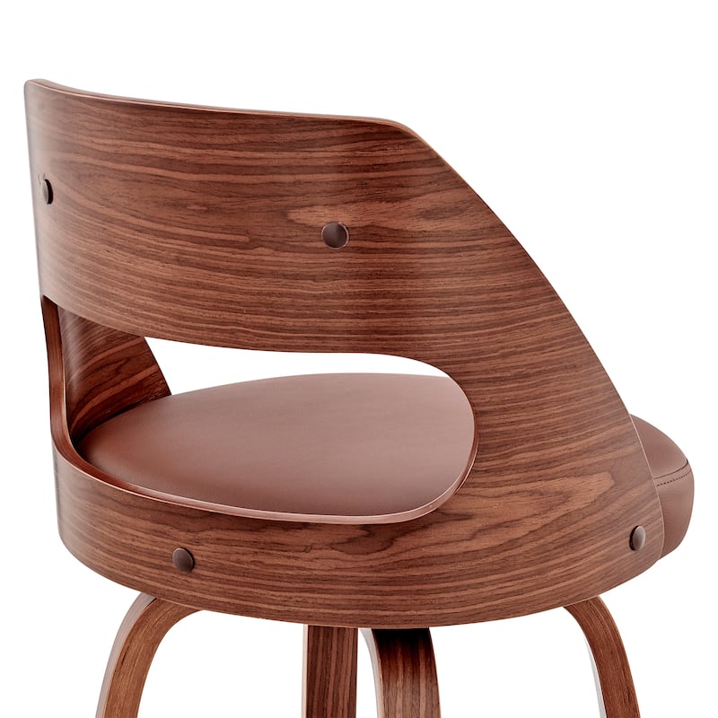 Julius Mid-Century Swivel Faux Leather and Wood Counter or Bar Stool