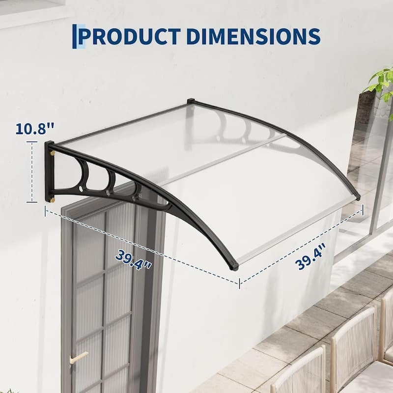 40"x40" Window Awning Canopy Exterior, Polycarbonate Cover, for Door Entrance - N/A