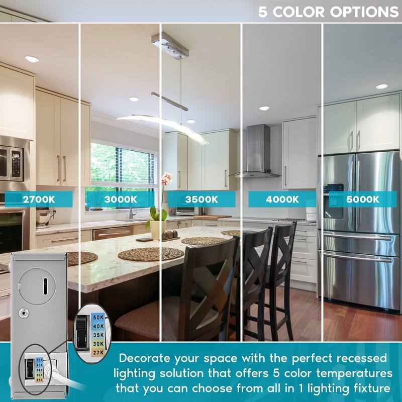 Luxrite 4 Inch Gimbal LED Recessed Lighting, 5 CCT 2700K-5000K, 950 Lumens, Dimmable, 12W, Wet Rated, ETL Listed 4-Pack