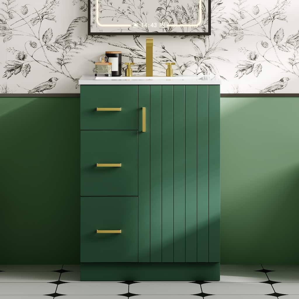 24" Bathroom Vanity with Sink Bathroom Sink Cabinet with 2 Drawers and Adjustable Shelf