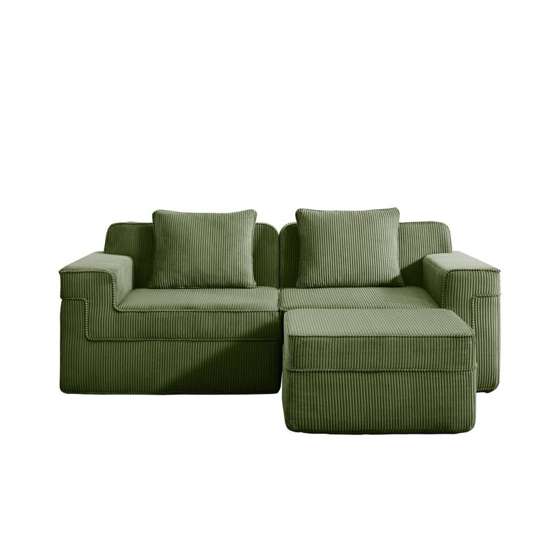 2 Seat L Shape Sectional Sofa, Cloud Sofa Couch with Deep Seat, Loveseat Sofa with Throw Pillows and Movable Ottoman