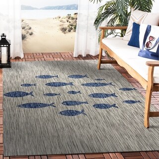 Sevita Isola Tropical Fish Gray/Navy Blue Indoor/Outdoor Area Rug - Bed ...
