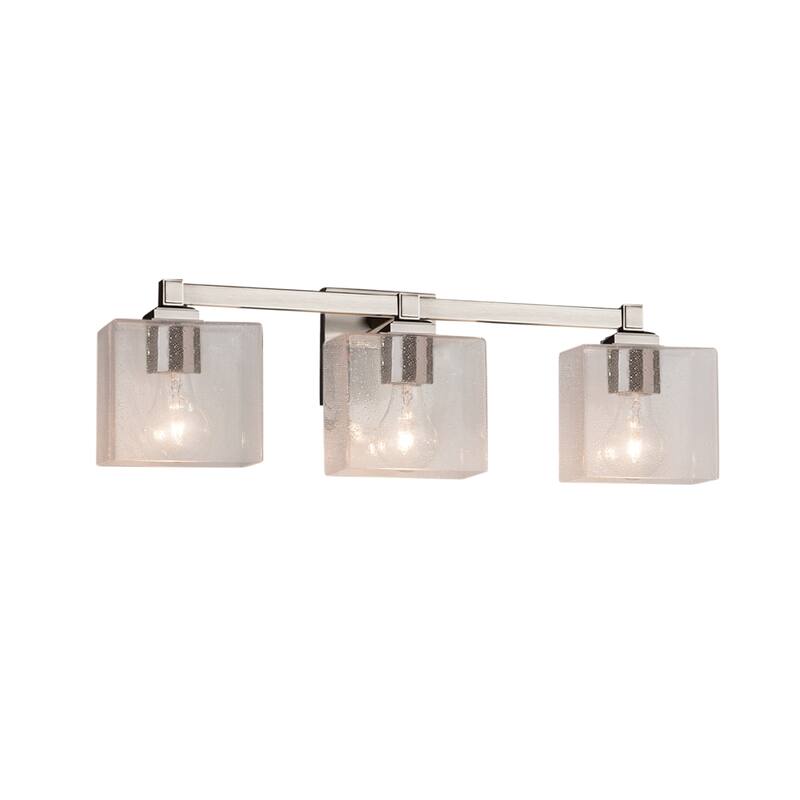 Justice Design Fusion Regency 3-light Brushed Nickel Bath Bar, Seeded Rectangle Shade
