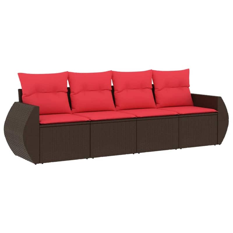 vidaXL Patio Sofa Set with Cushions Outdoor Conversation Furniture Poly Rattan - 21.7 x 24.4 x 27.2