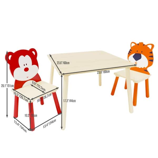 Kids Table and 2 Chairs Set, 3 Pieces Toddler Table and Chair Set, Wooden Activity Play Table Set
