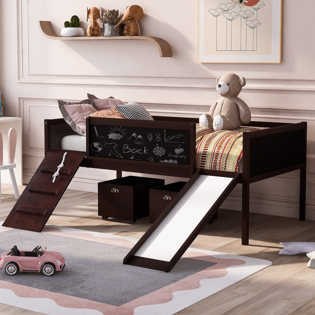 Twin Pine Loft Bed with Storage Boxes and Slide