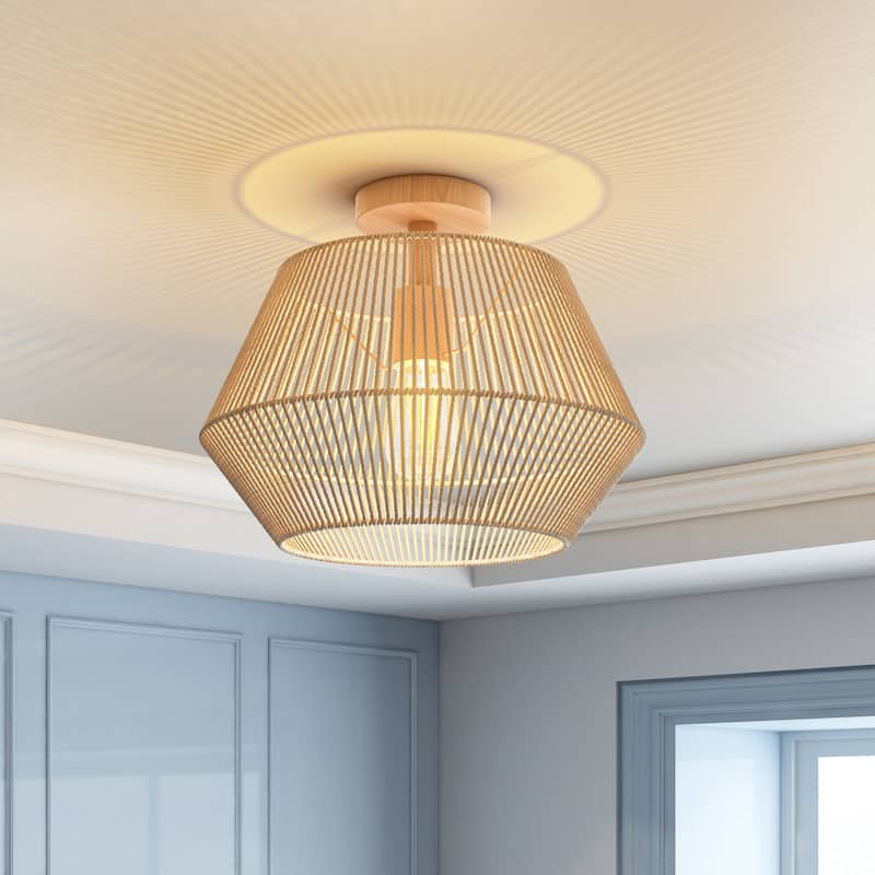 Bohemian Natural Drum Rattan Hanging Pendant Light