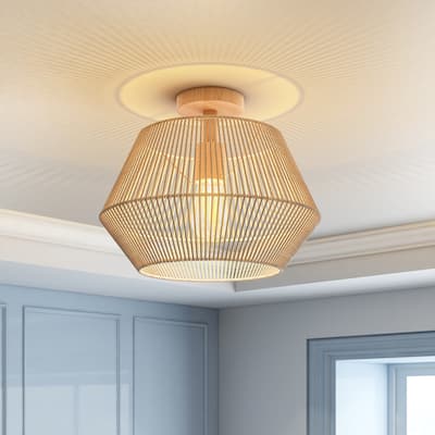 Bohemian Natural Drum Rattan Hanging Pendant Light