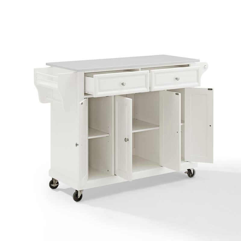 Kitchen Cart with Granite Top - Full Size Rolling Utility Island - Modern White Kitchen Storage