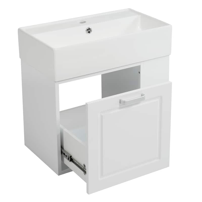 21.8" Floating Bathroom Vanity Cabinet with Ceramic Sink & Toilet Paper Holder for Small Space