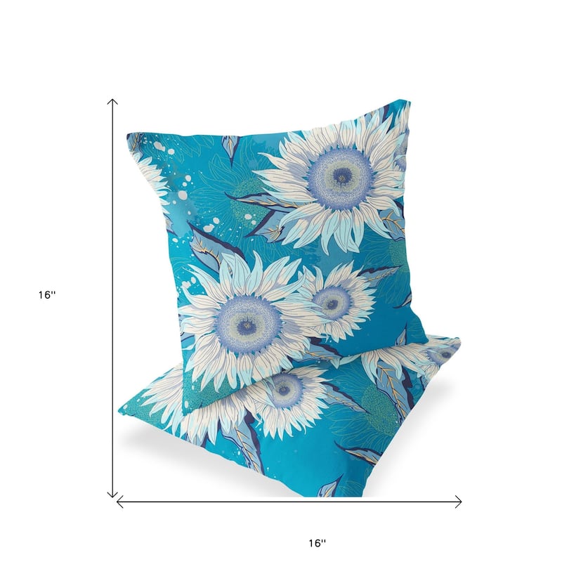 HomeRoots Set of Two 16" X 16" Blue and White Blown Seam Floral Indoor Outdoor Throw Pillow - 16.00' X '16.00' X '5.00