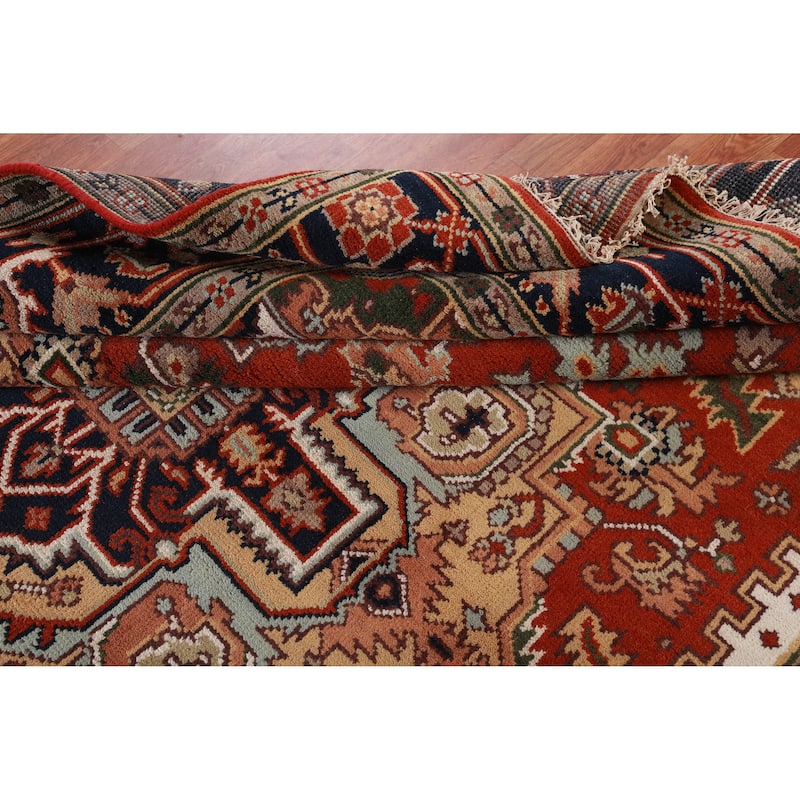 Hand Knotted Oriental 100% Wool Carpet Traditional Medallion Oranges & Rust Heriz (serapi) Area Rug - 10' 1'' X 7' 11''