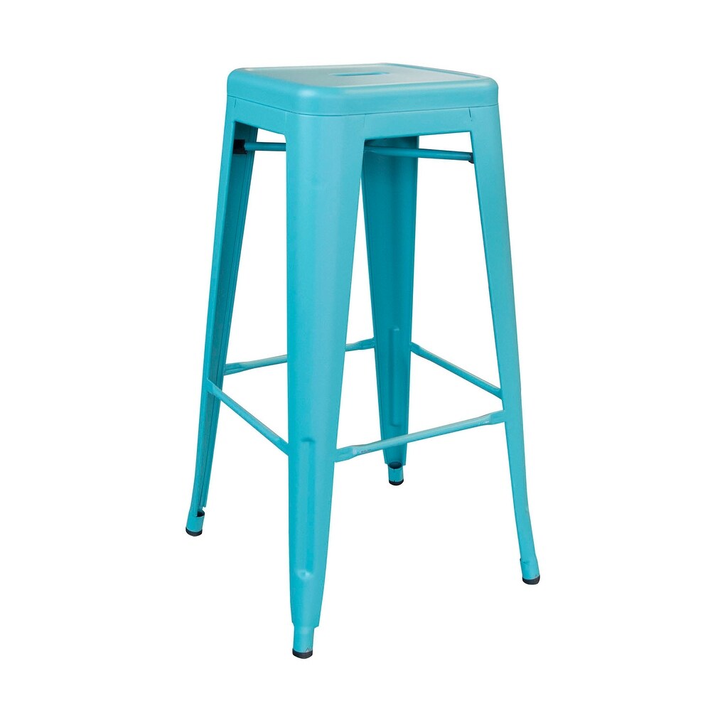 Offex Indoor And Outdoor 30 Metal Bar Stool Teal Overstock 21029920