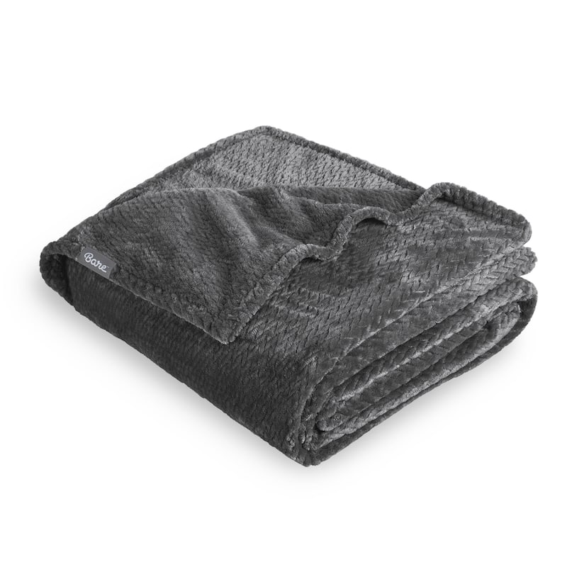 Bare Home Microplush Fleece Blanket - Ultra-Soft - Cozy Fuzzy Warm - Twin - Twin XL - Textured Grey