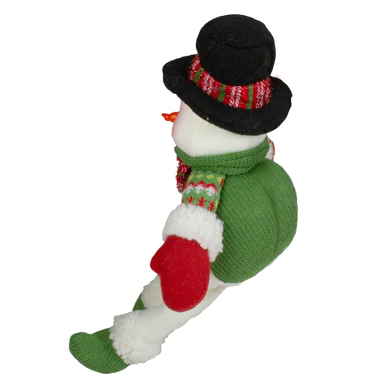 18" Red and Green Sitting Smiling Snowman Christmas Figure