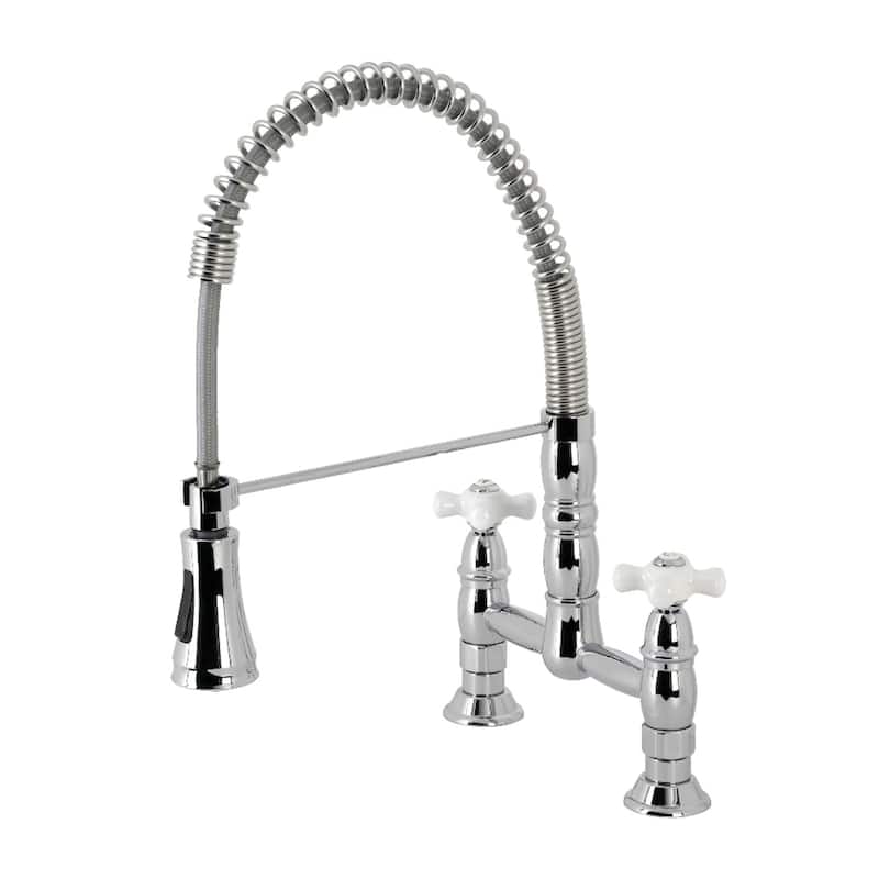 Heritage Two-Handle Deck-Mount Pull-Down Sprayer Kitchen Faucet - Polished Chrome