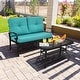 preview thumbnail 2 of 38, Costway 2PCS Patio Loveseat Bench Table Furniture Set Cushioned Chair Turquoise