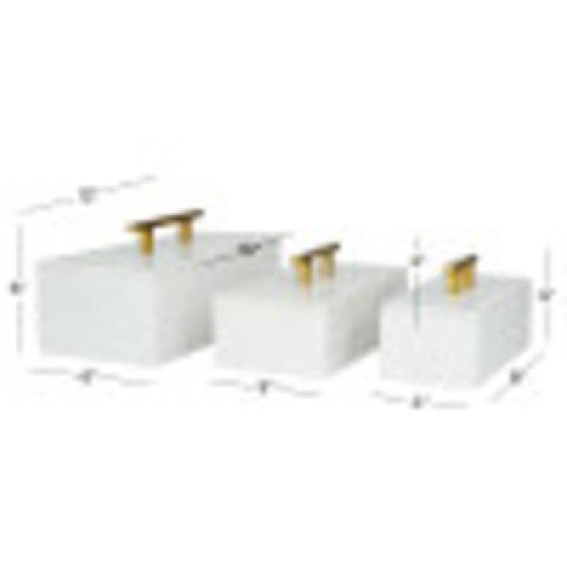 Black, Green or White Marble Box with Gold Handle (Set of 3) - S/3 12", 10", 8"W