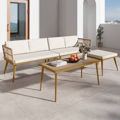 Moasis 4 Pieces Patio Conversation Set Sectional L-Shaped Sofa with Cushions and Side Table