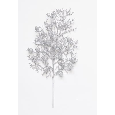 13" Artificial Christmas Glittered Berry Pick, Silver, Set of 6 - 13