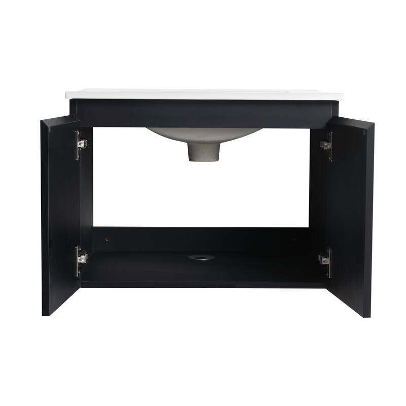 24" Floating Wall-Mounted Bathroom Vanity with Soft-Close Doors, Ceramic Sink, Eco-Friendly Plywood Base