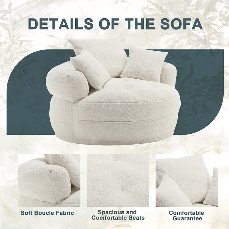 Boucle Upholstered Tufted Barrel Accent Living Room Chair With Toss Pillows