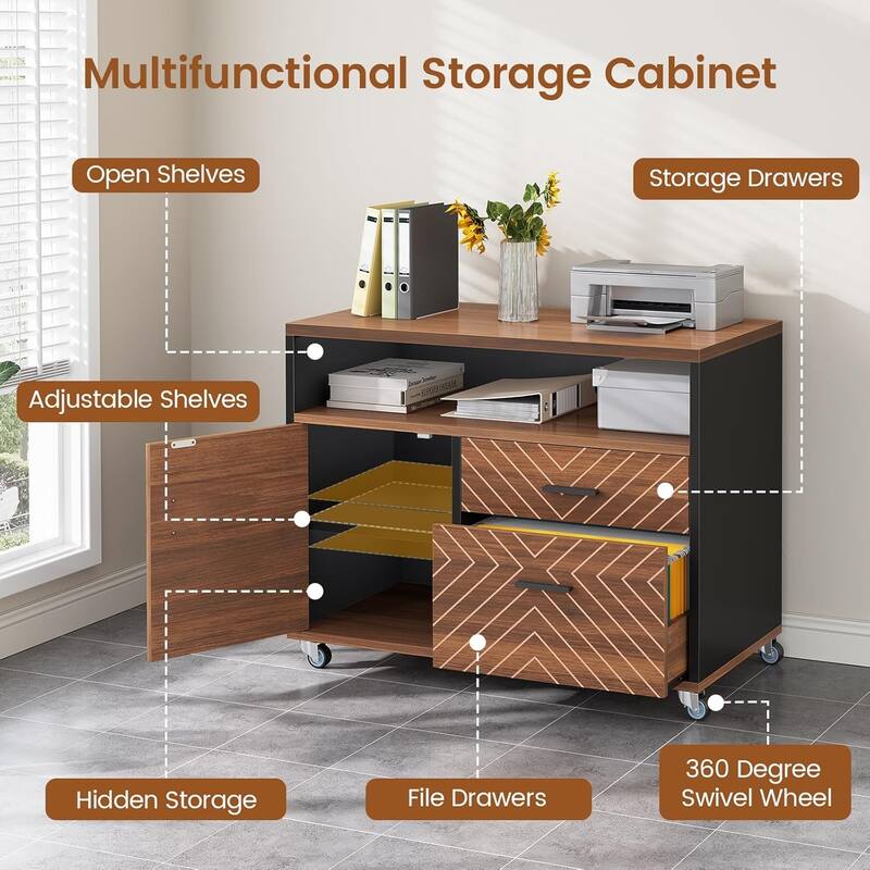 71" Executive Desk File Cabinet L Shaped Computer Desk Shelves