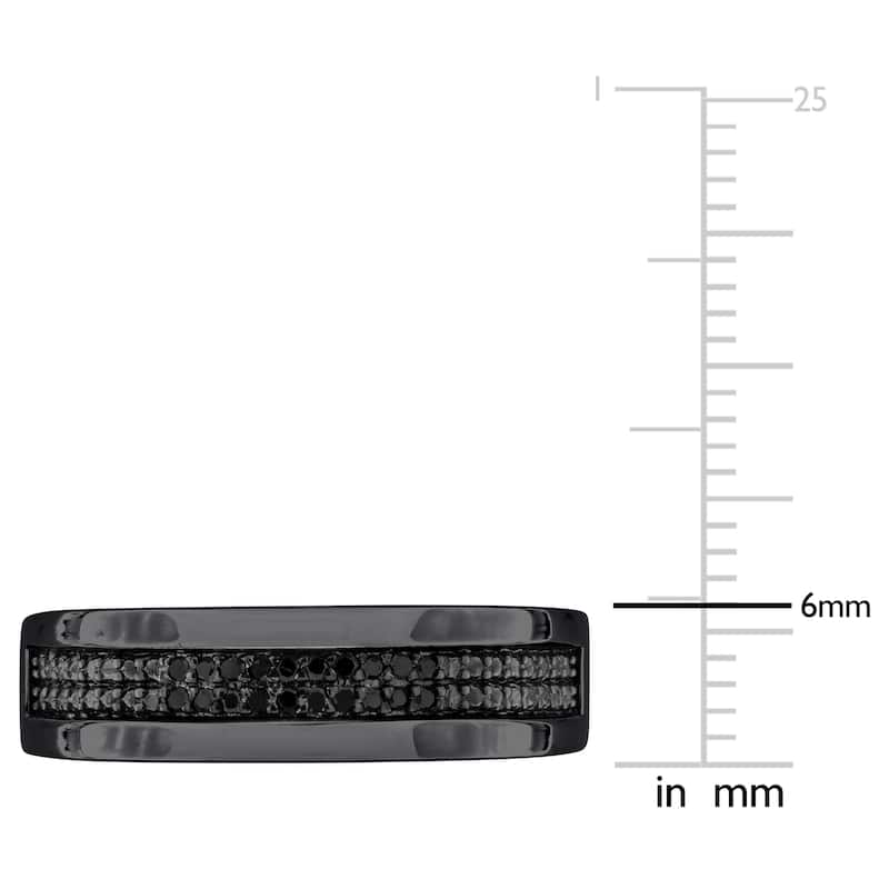 Miadora 1/10ct TDW Black Diamond Double Row Mens Ring in Black Rhodium Silver