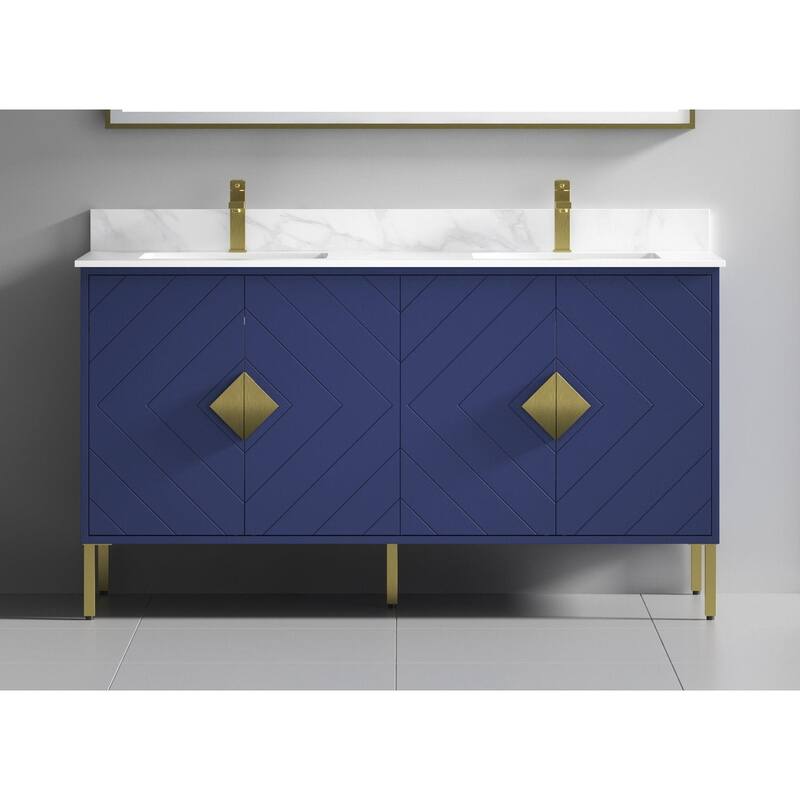 60" Fairy Wht CT Eileen Double sink vanity - Navy Blue