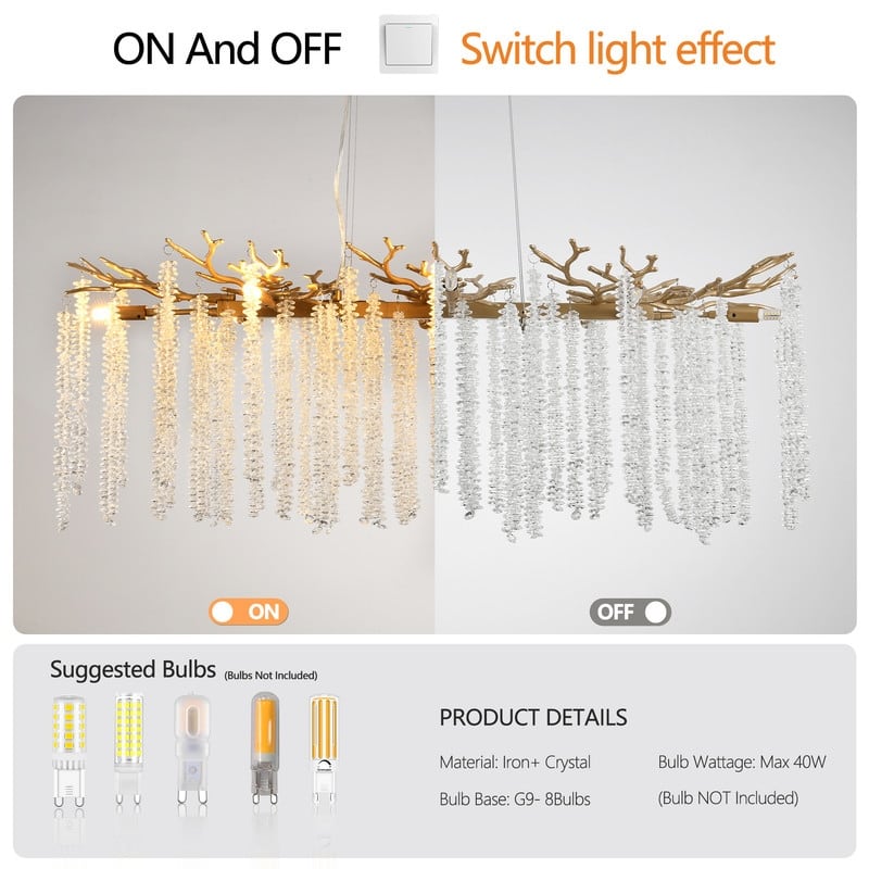 39.4-inch Modern Golden Pendant Light with Cascading Crystal Strands(Bulb Not Included)