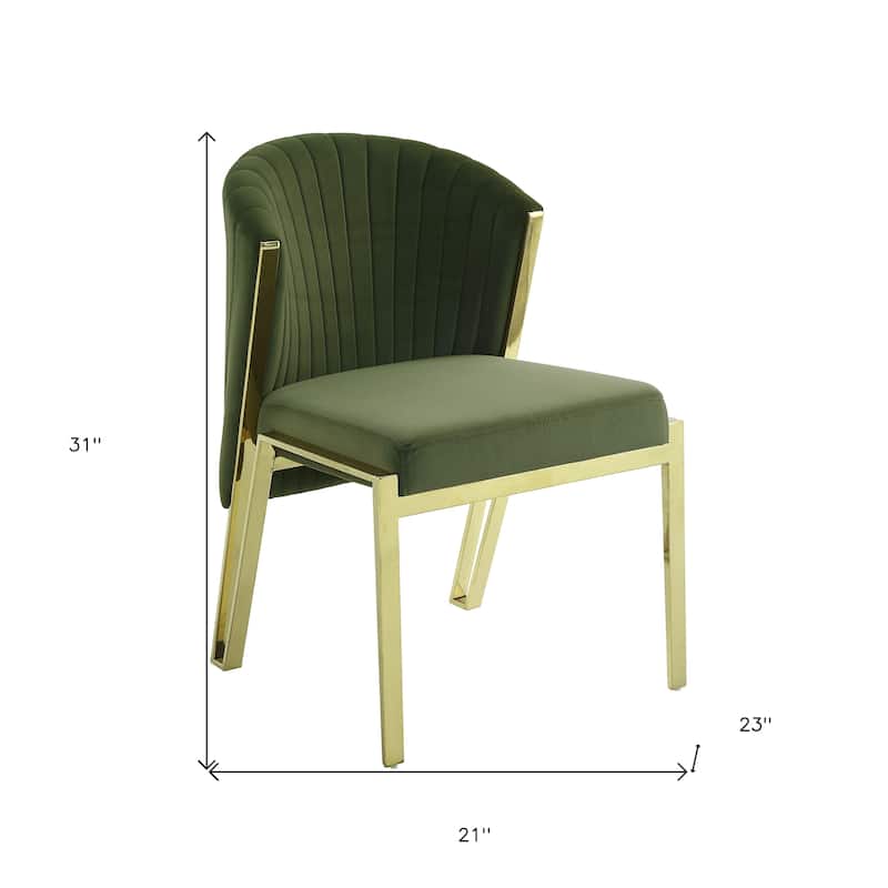 HomeRoots Set of Two Green and Gold Upholstered Velvet And Steel Wing Back Dining Side Chairs